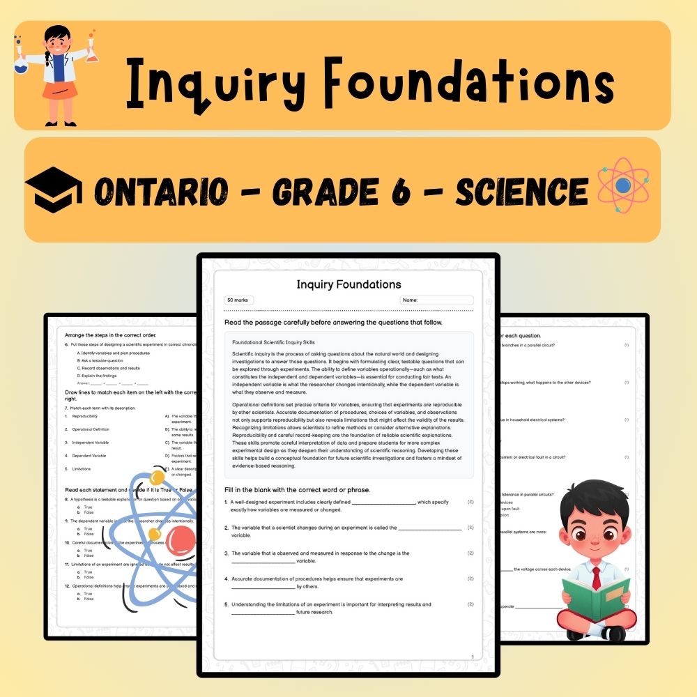 Grade 6 Science worksheet worksheet — 6th Grade Science | Inquiry Foundations Worksheet (PDF ) – Ontario Standard — page 1