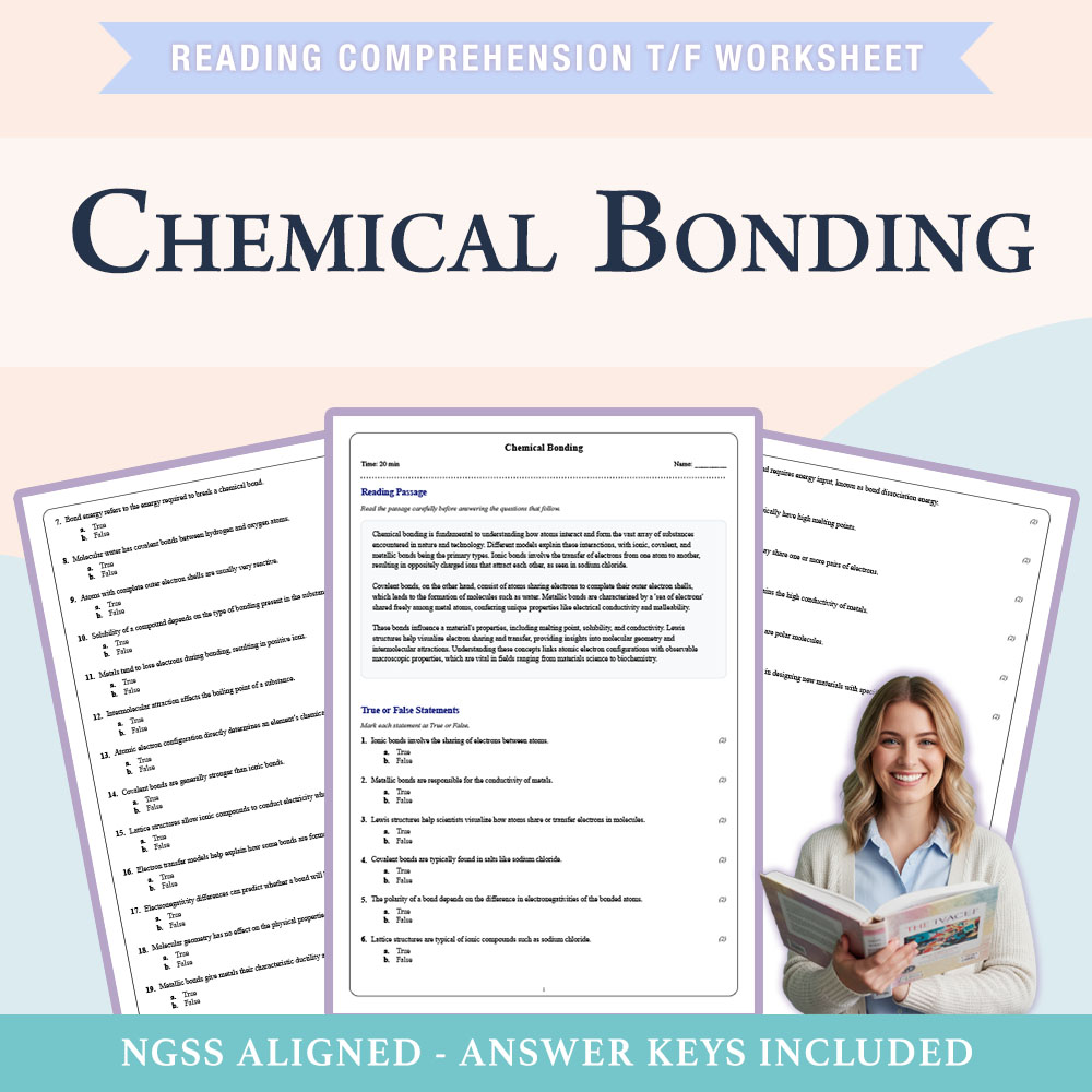 Grade 9 Science reading comprehensions true or false worksheet worksheet — 9th Grade Science | Chemical Bonding Worksheet…