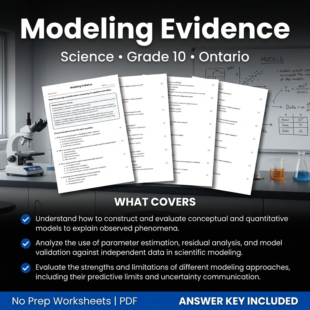 Modeling Evidence Science Worksheet Grade 10 | Ontario Standards