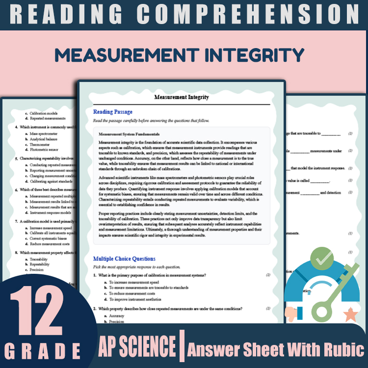 Grade 12 Science reading worksheets worksheet — Grade 12 Science | Measurement Integrity Reading Worksheet & Answer Key (P…