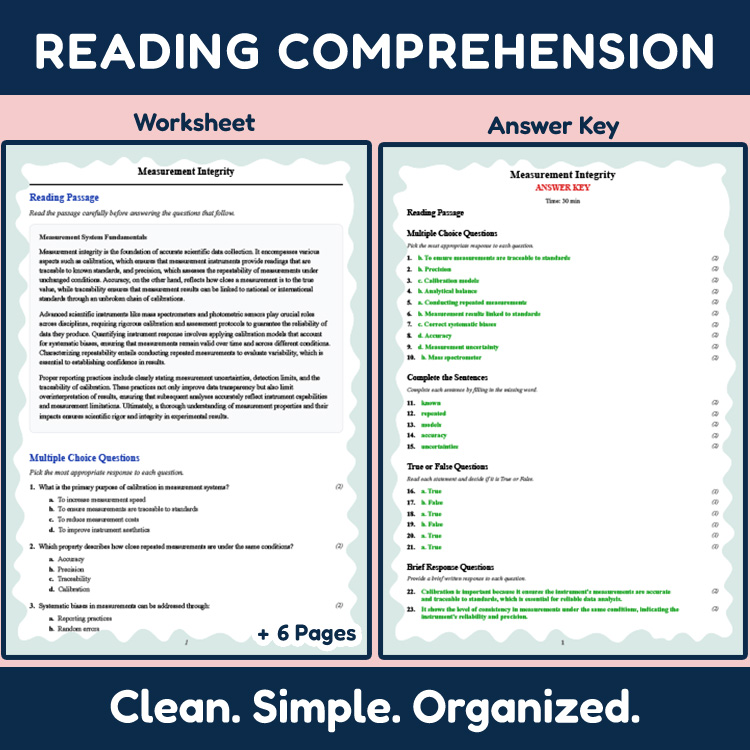 Grade 12 Science reading worksheets worksheet — Grade 12 Science | Measurement Integrity Reading Worksheet & Answer Key (P…