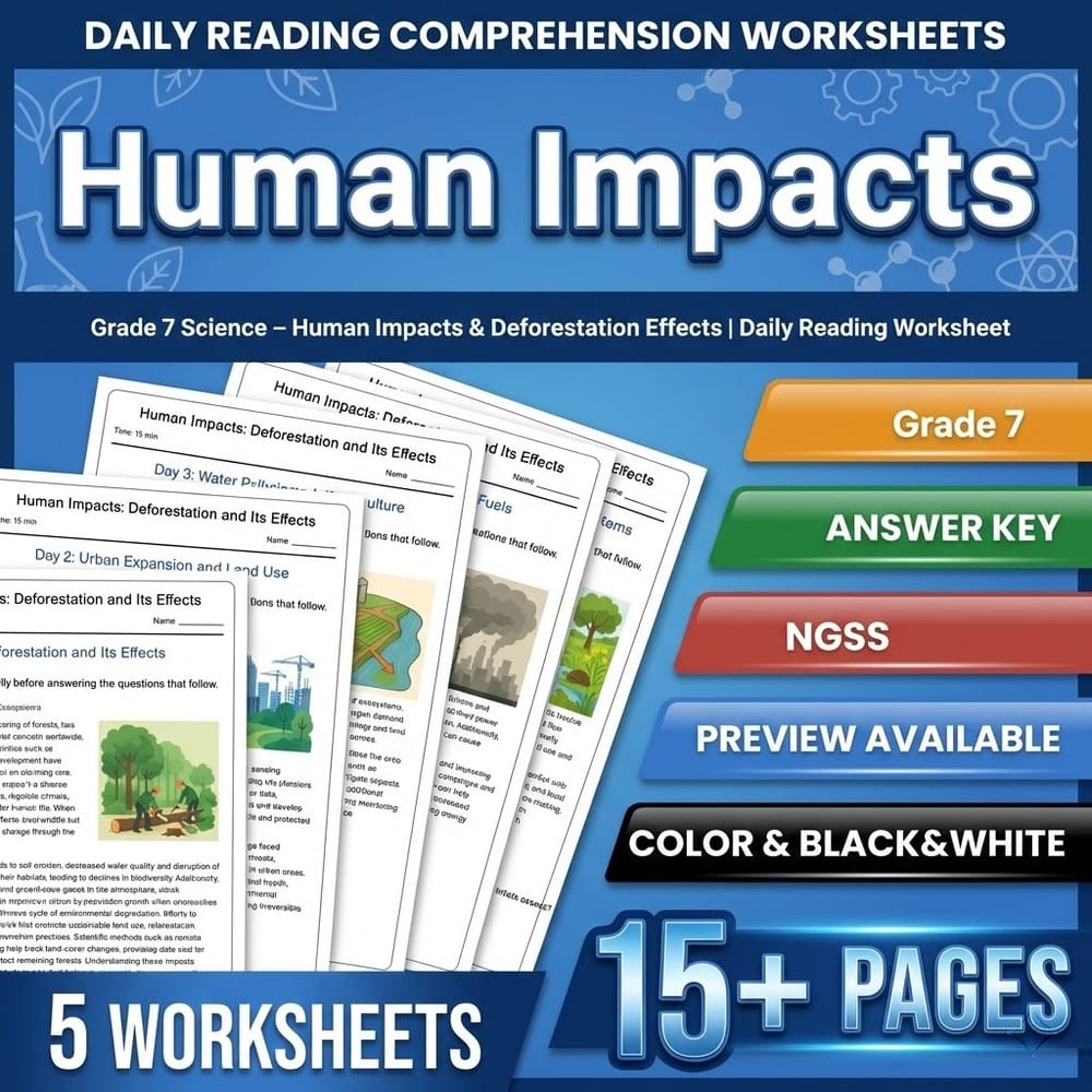 Natural Disasters and Environmental Impacts Grade 7 Worksheets Bundle | NGSS — included worksheet 1