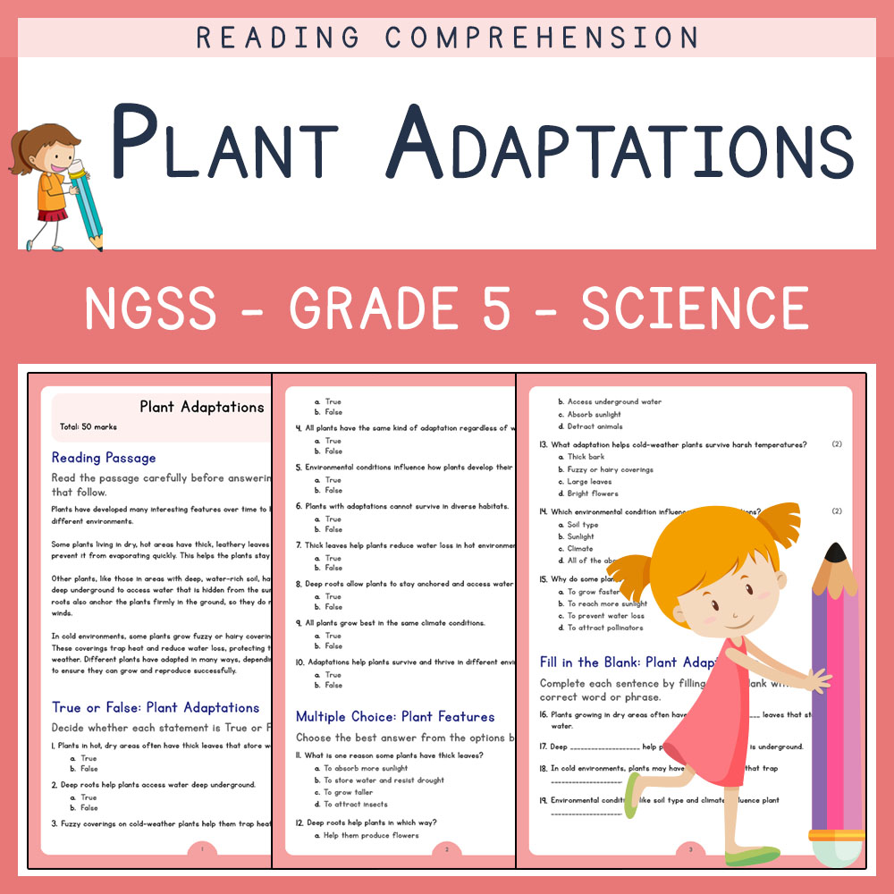 Grade 5 Science worksheets for primary grades worksheet — Grade 5 Science | Plant Adaptations Worksheets (PDF) | NGSS Alig…