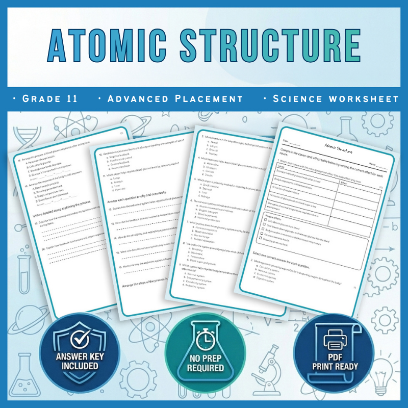 Grade 11 Science science 1 worksheet — Grade 11 Science | Atomic Structure Worksheet (AP Standard PDF)