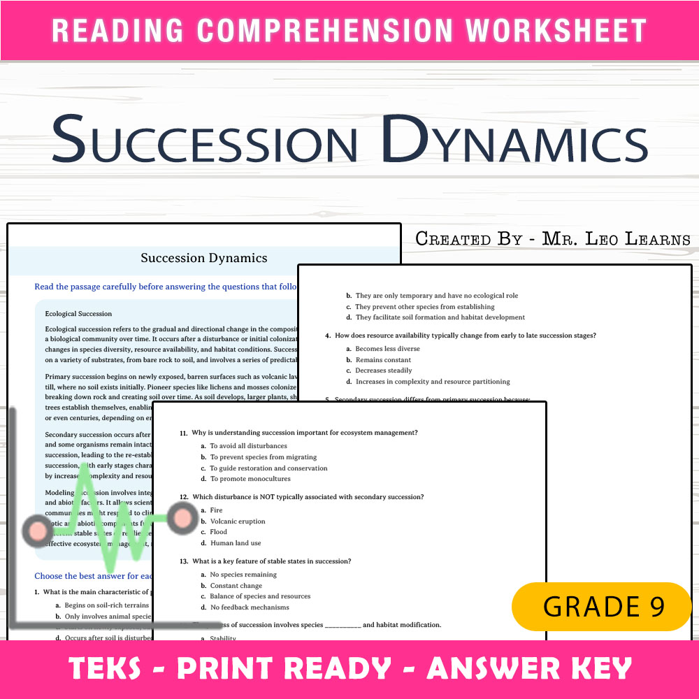 Grade 9 Science worksheet worksheet — Grade 9 Science – Succession Dynamics Worksheet for Mastery — page 1