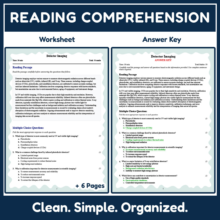 Grade 11 Science reading worksheets worksheet — Grade 11 Science | Detector Imaging Reading Worksheet + Answer Key (PDF) —…