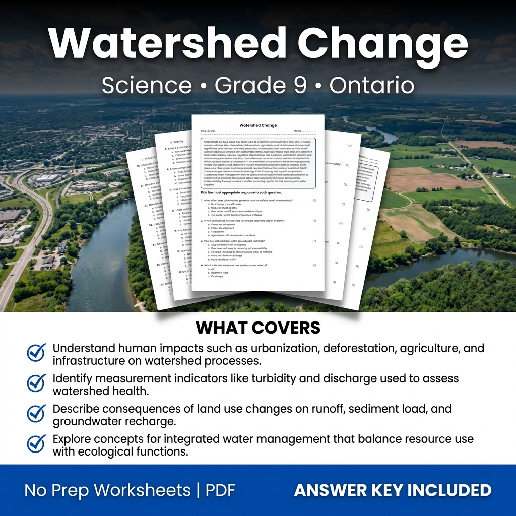 Watershed Change Grade 9 Science Worksheet | Ontario Standard
