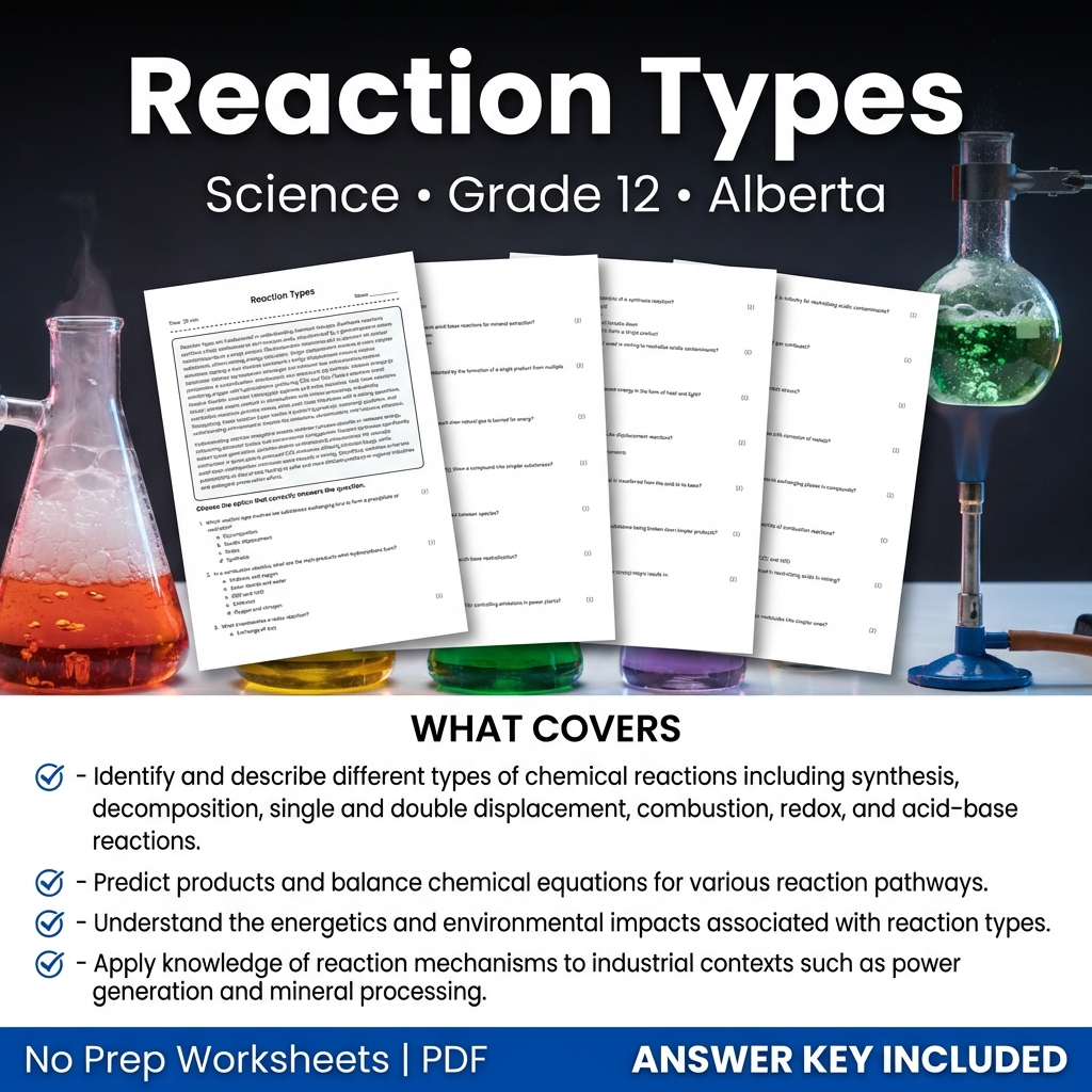 Reaction Types Worksheet Grade 12 Science Alberta Standard PDF