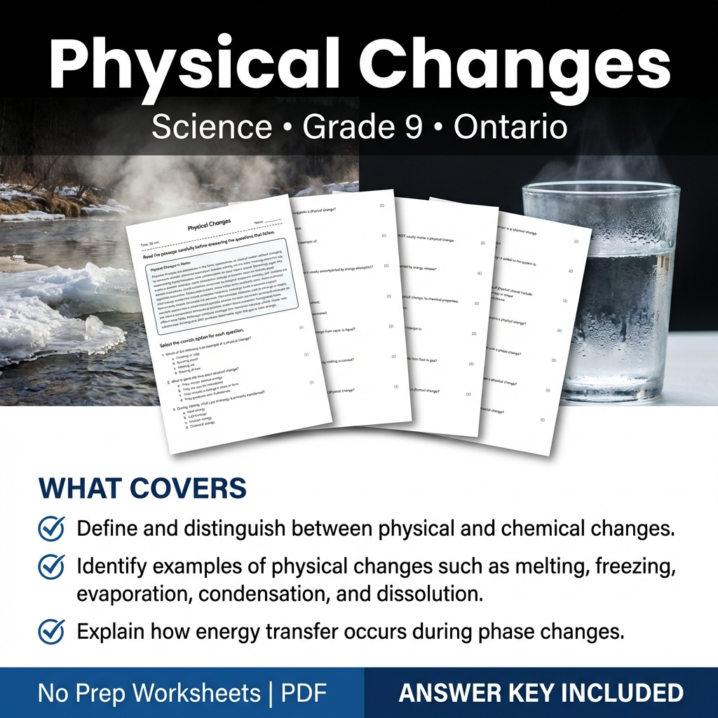 Physical Changes Worksheet Grade 9 Science Ontario Standards PDF
