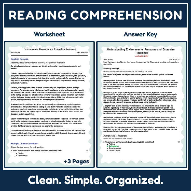 Science reading worksheets worksheet — Grade 7 Science Reading Worksheets – Ecosystems & Biodiversity (PDF) — page 2