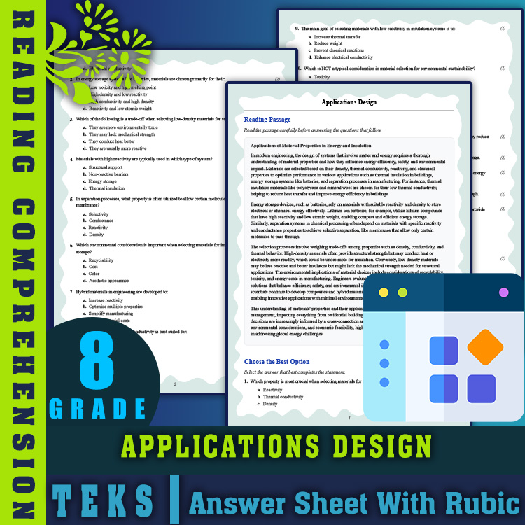 Grade 8 Science reading worksheets worksheet — 8th Grade Science | Applications Design Reading Worksheet (PDF + Answer Key…