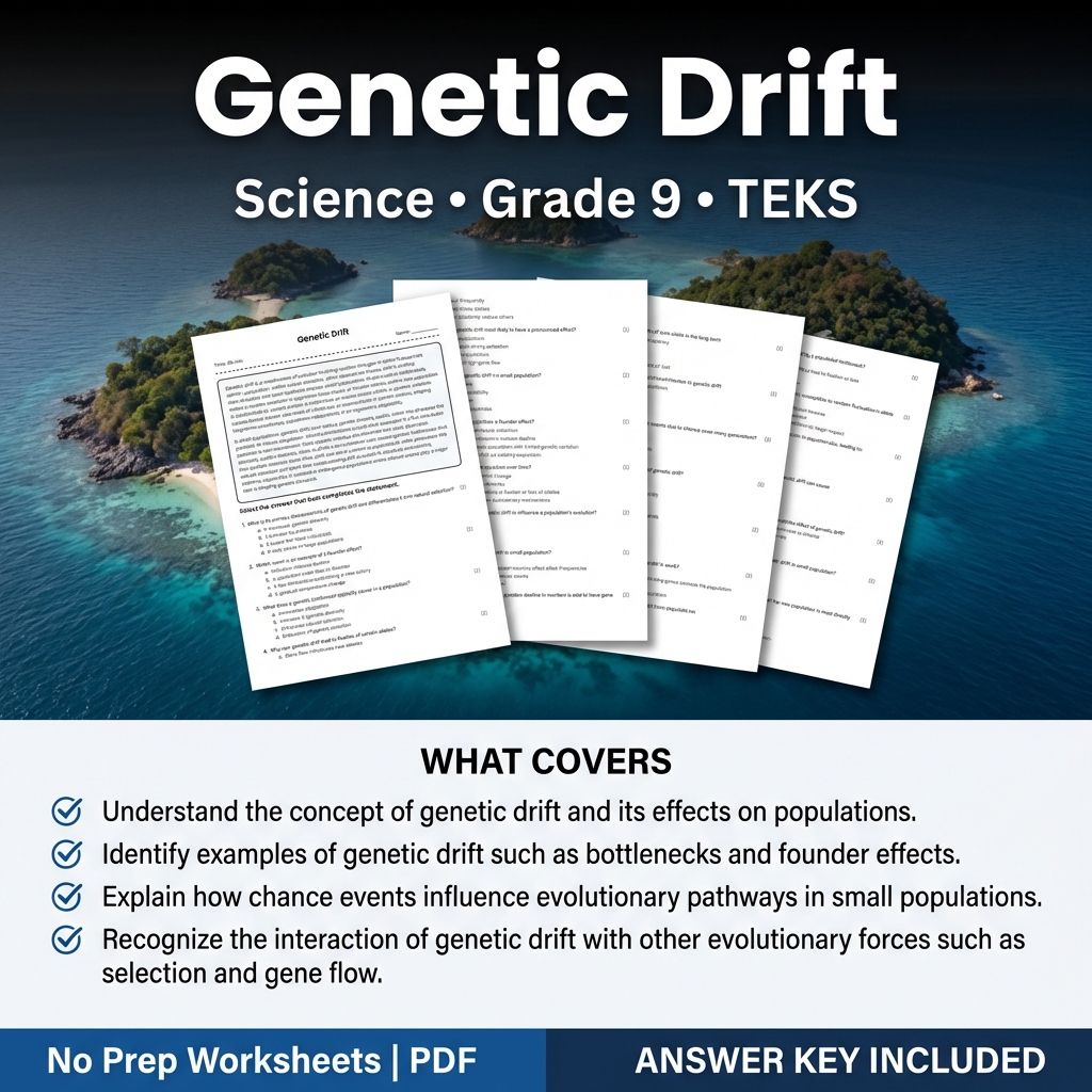 Genetic Drift Worksheet for Grade 9 Science | TEKS Aligned