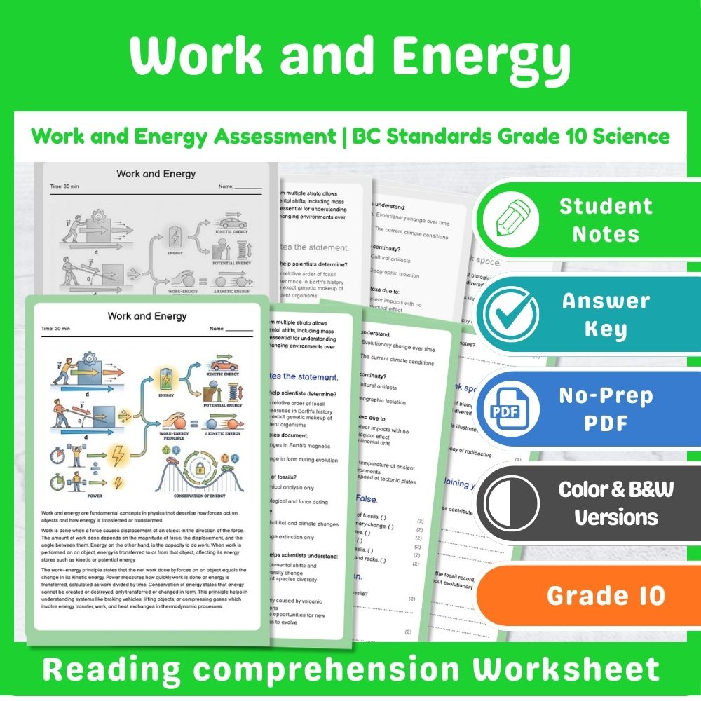 Grade 10 Science | Energy Assessment - BC Standards-Aligned Mini Bundle — included worksheet 10