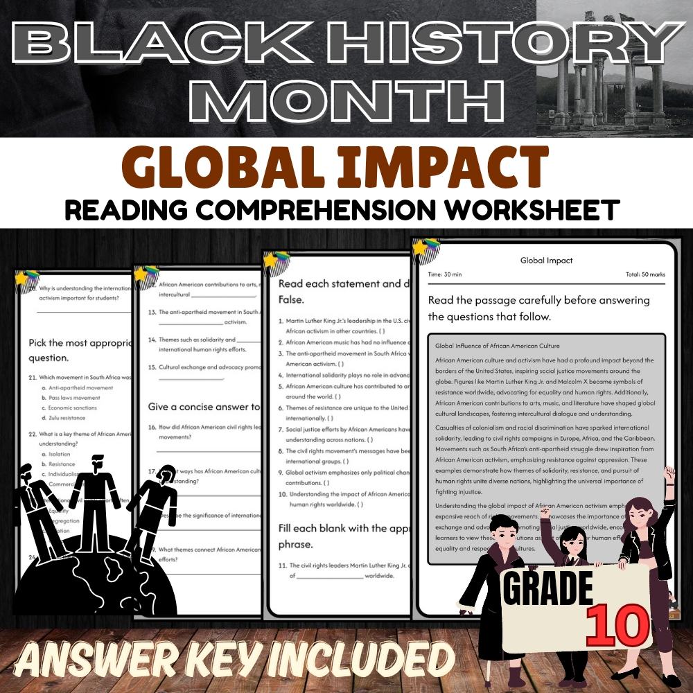Grade 10 Holiday Black history month for Mastering Global Impact|PDF+Answer Key