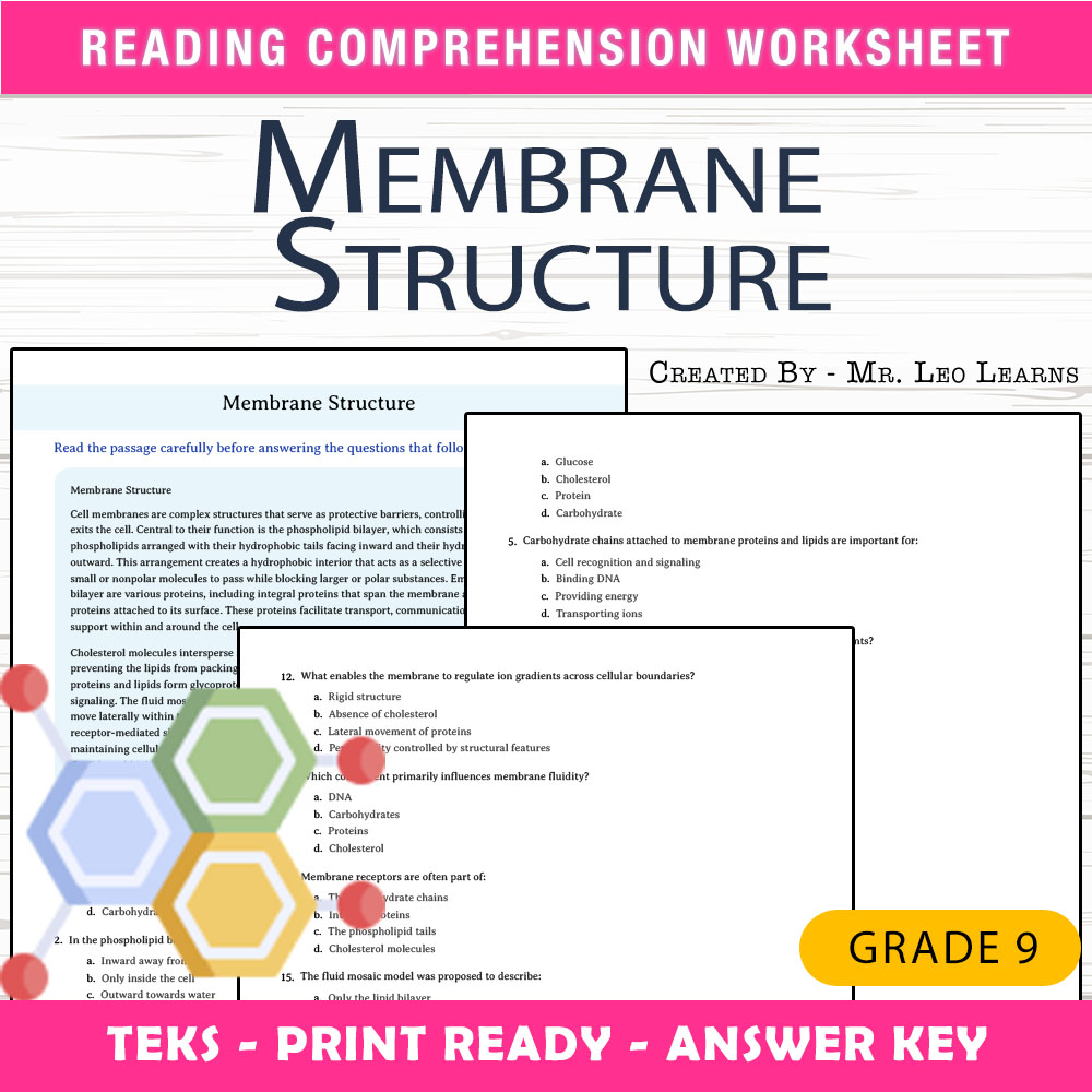 Grade 9 Science worksheet worksheet — Grade 9 Science – Membrane Structure Worksheet for Mastery — page 1