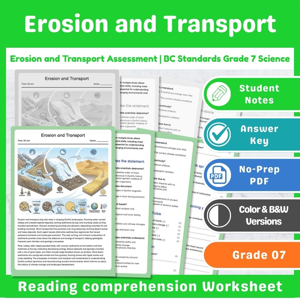Grade 7 Science Lesson – Earth Processes Assessment & Landforms Bundle — included worksheet 6