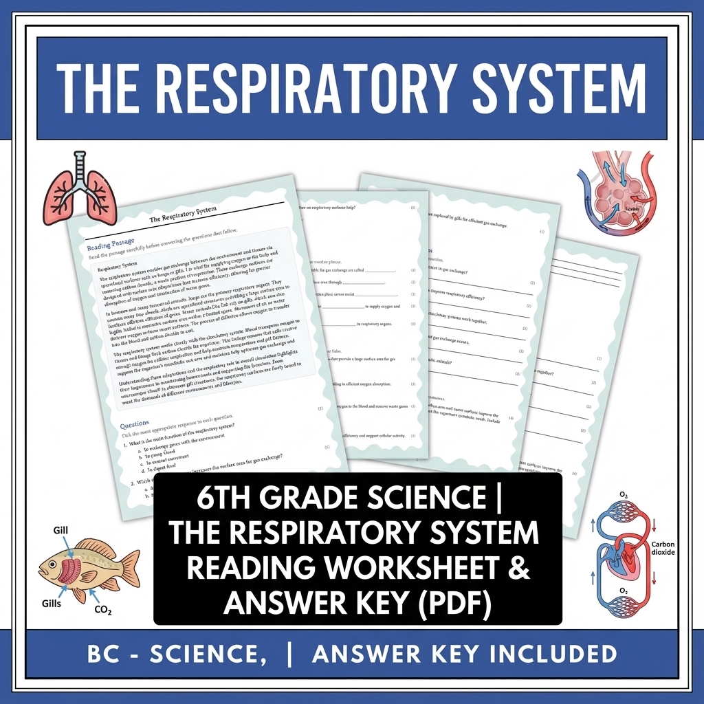 6th Grade Science | The Respiratory System Reading Worksheet & Answer Key (PDF)