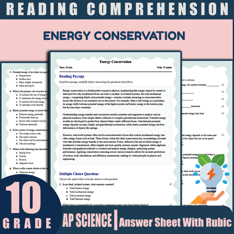 Grade 10 Science reading worksheets worksheet — Grade 10 Science | Energy Conservation Reading Worksheet + Answer Key (PDF…