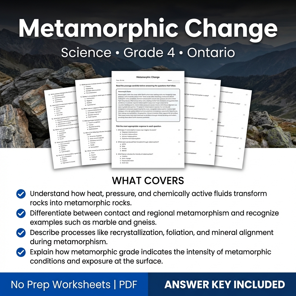 Grade 4 Science Worksheet on Metamorphic Change | Ontario Standards