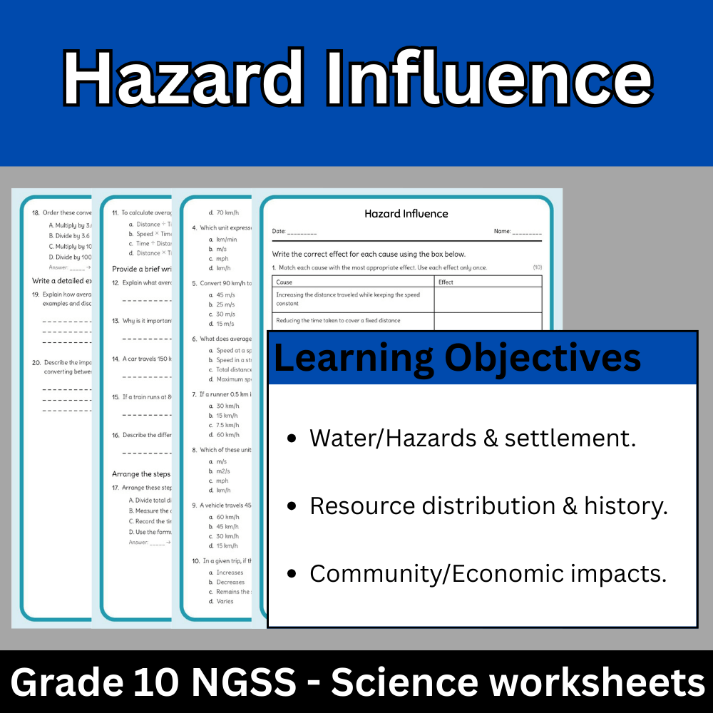 Grade 10 Science | Hazard Influence Worksheet (NGSS-Aligned, PDF)