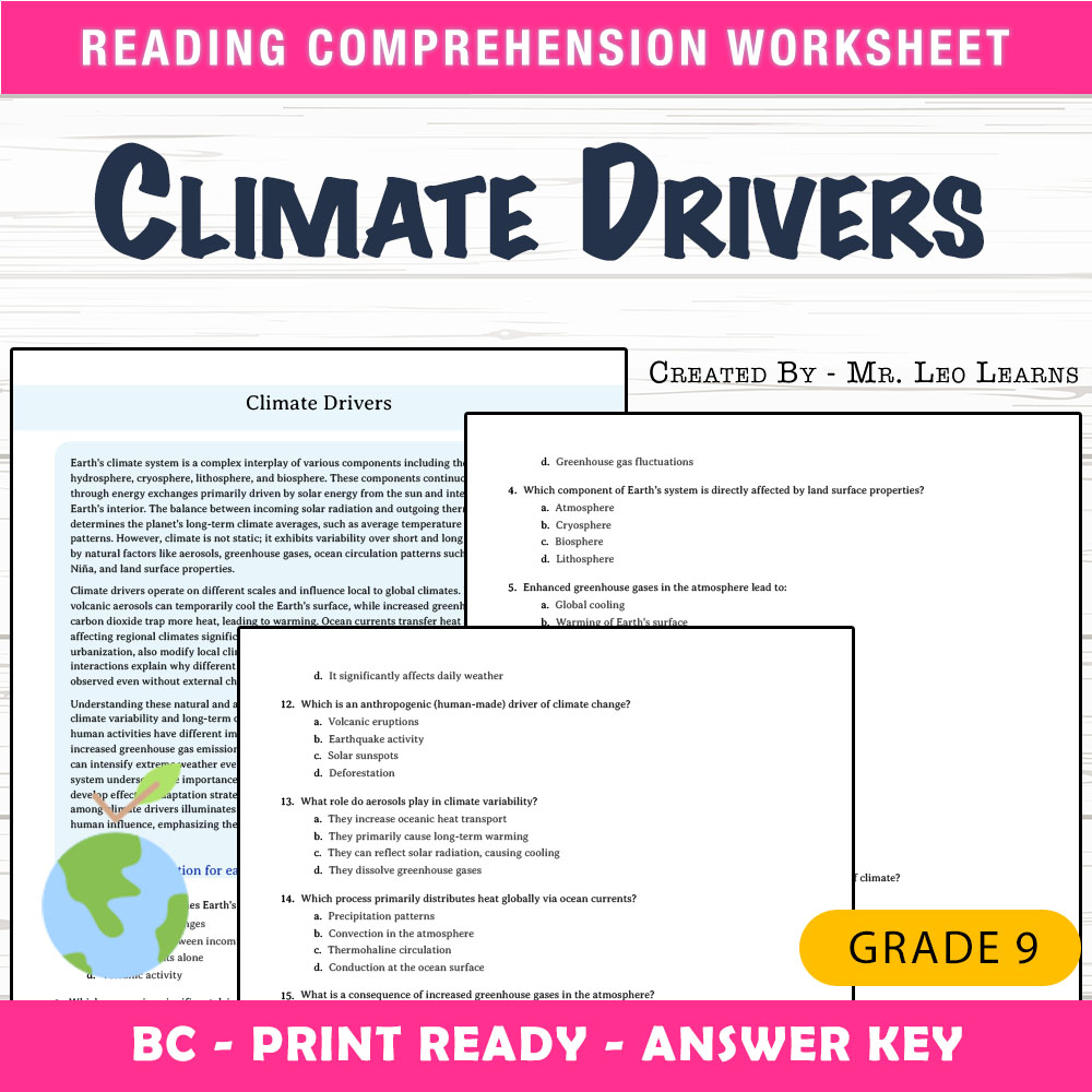 Grade 9 Science worksheet mcq paper worksheet — Grade 9 Science — Climate Drivers Worksheet MCQ Paper for Mastery — page 1