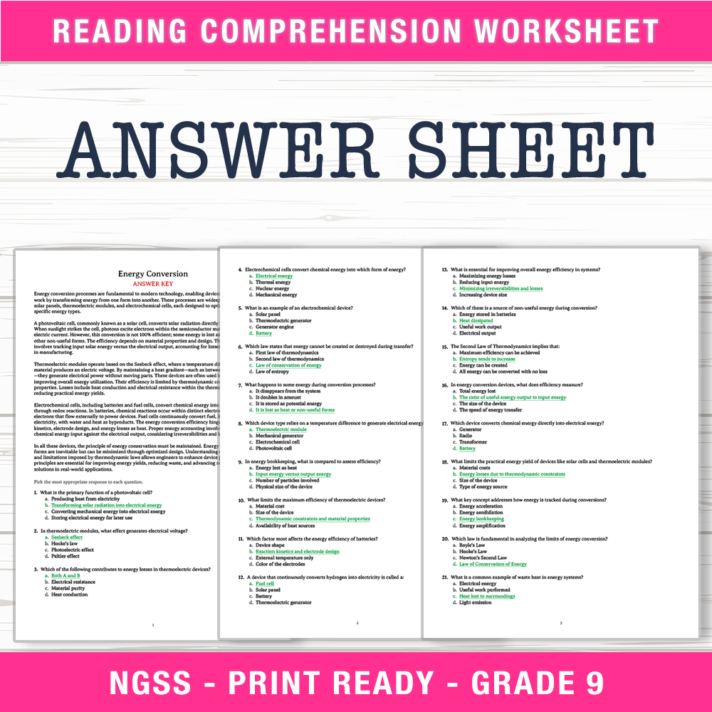 Grade 9 Science worksheet worksheet — Grade 9 Science | Energy Conversion Worksheet (PDF + Answer Key) — page 2