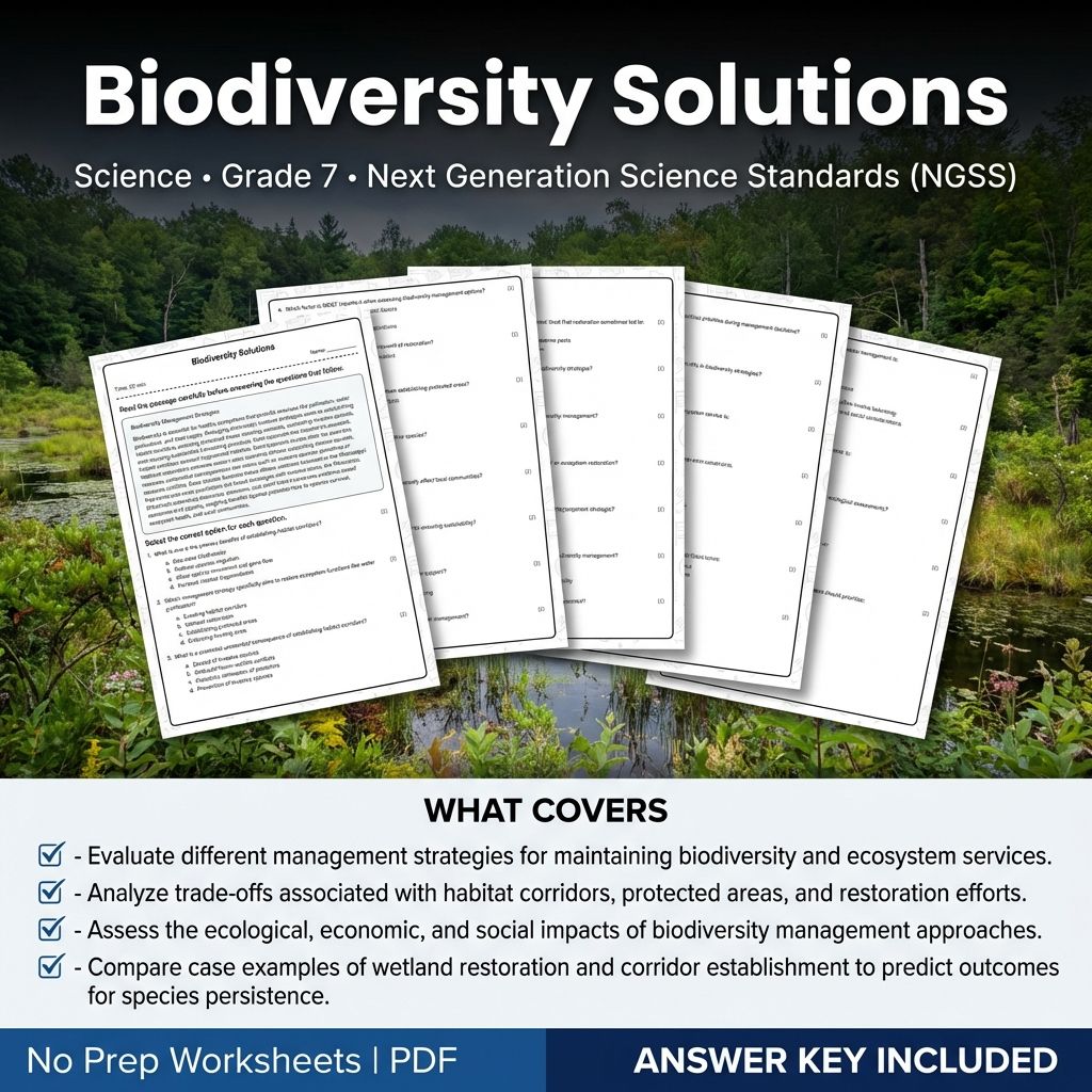 7th Grade Science | Biodiversity Solutions Worksheet & Answer Key (Printable)