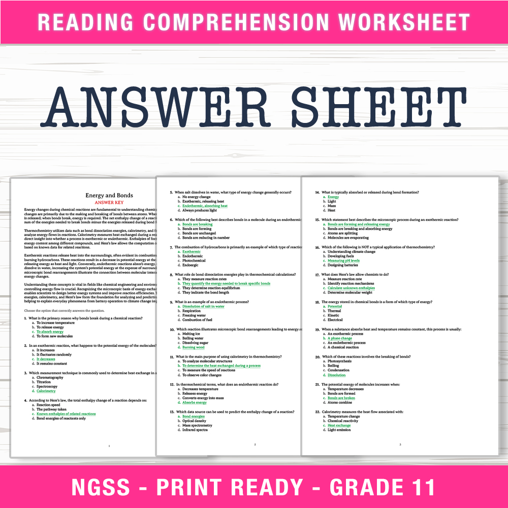 Grade 11 Science worksheet worksheet — Grade 11 Science | Energy & Bonds Worksheet (PDF + Answer Key) — page 2