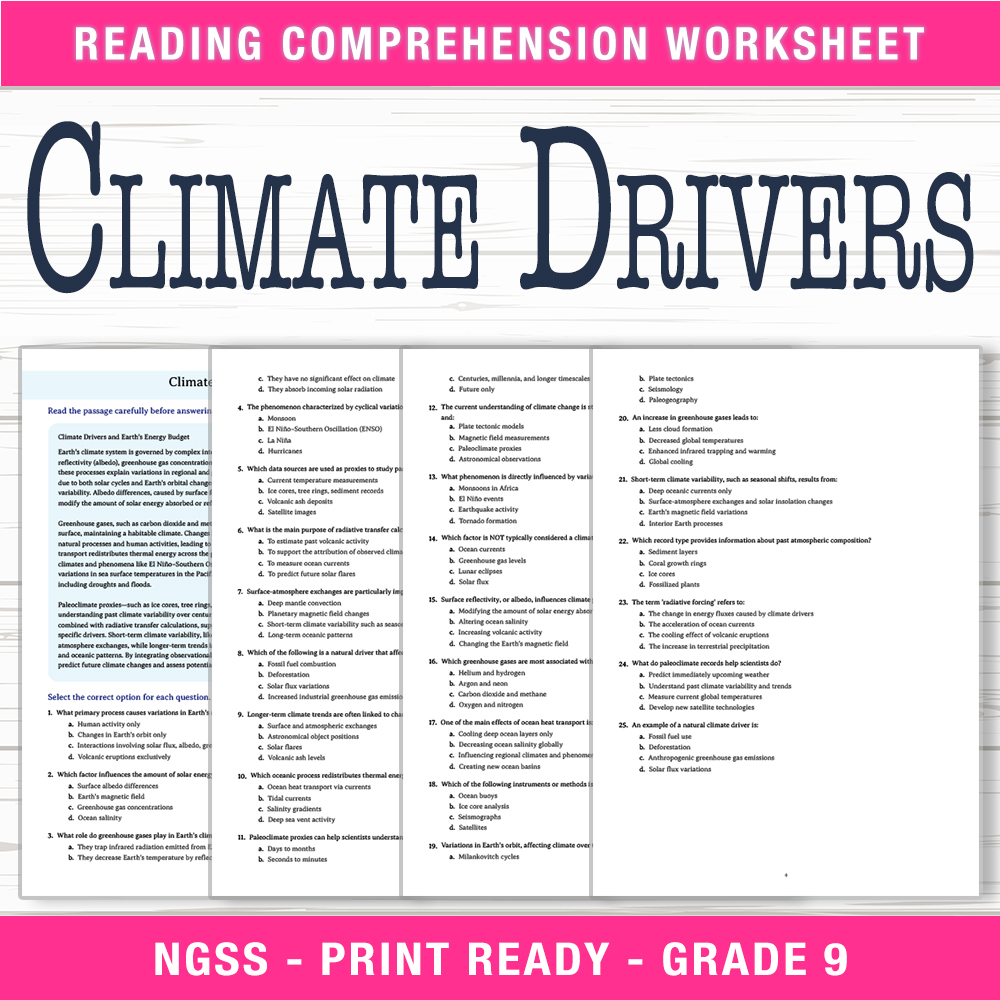 Grade 9 Science worksheet worksheet — Grade 9 Science | Climate Drivers Worksheet (PDF + Answer Key) — page 1