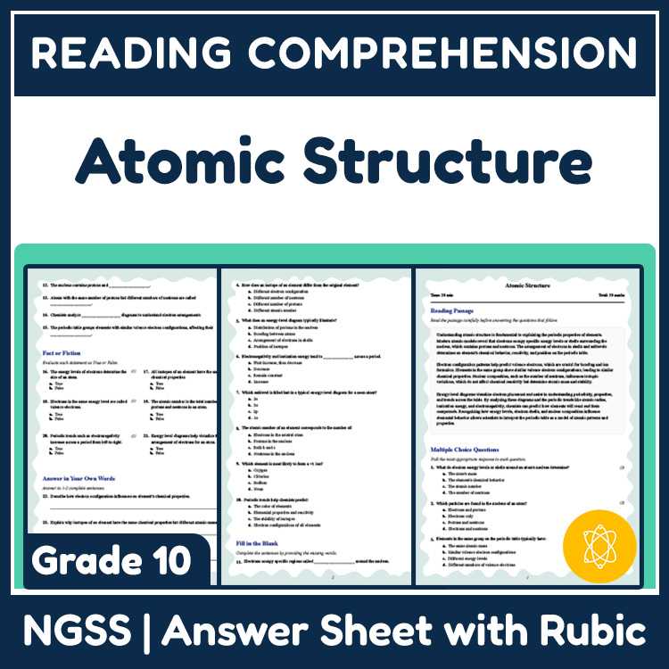 Grade 10 Science reading worksheets worksheet — 10th Grade Science | Atomic Structure Reading Worksheet (PDF + Answer Key)…