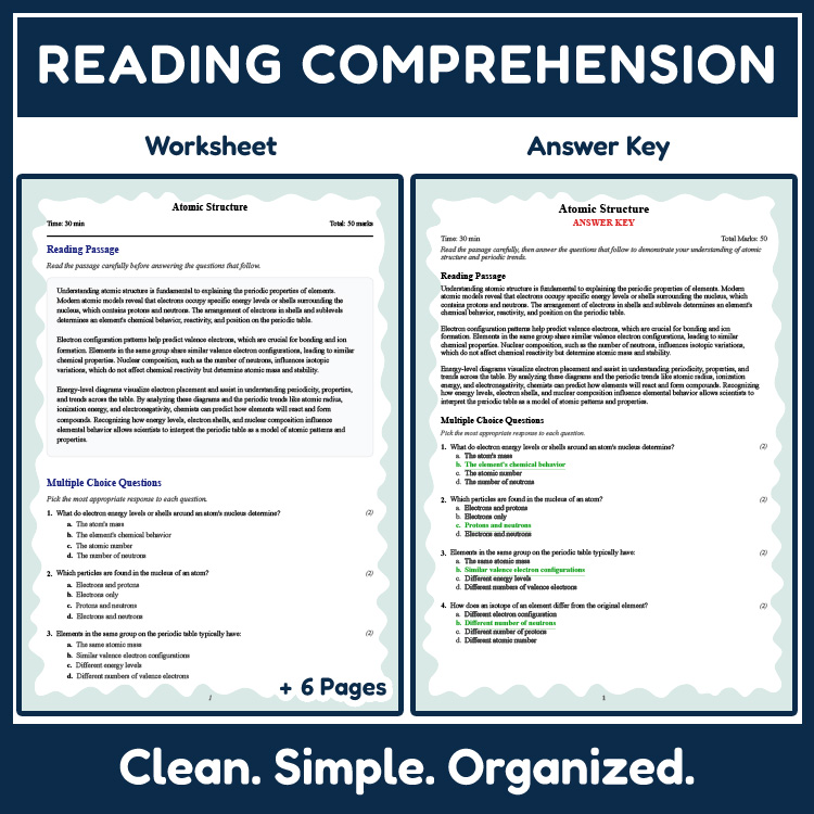 Grade 10 Science reading worksheets worksheet — 10th Grade Science | Atomic Structure Reading Worksheet (PDF + Answer Key)…