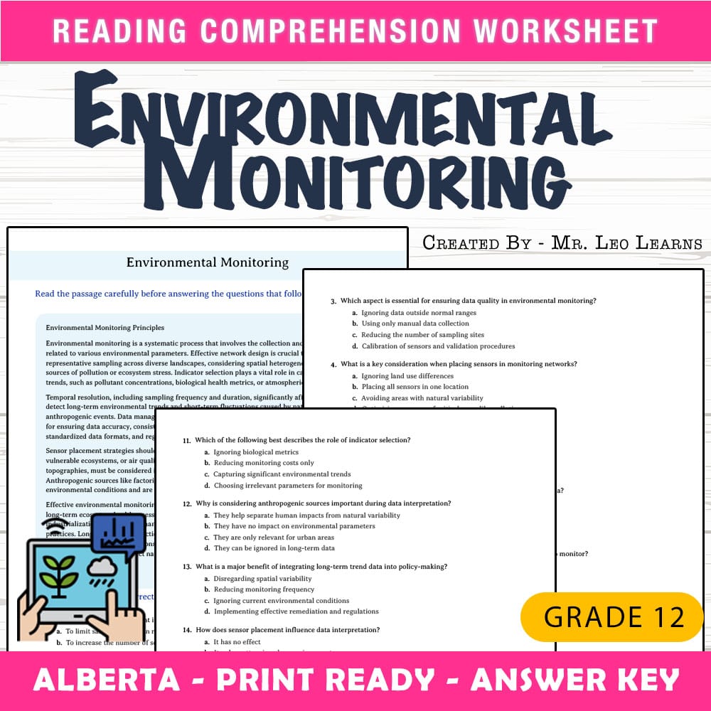 Grade 12 Science worksheet mcq paper worksheet — Grade 12 Science — Worksheet MCQ Paper on Environmental Monitoring — page 1