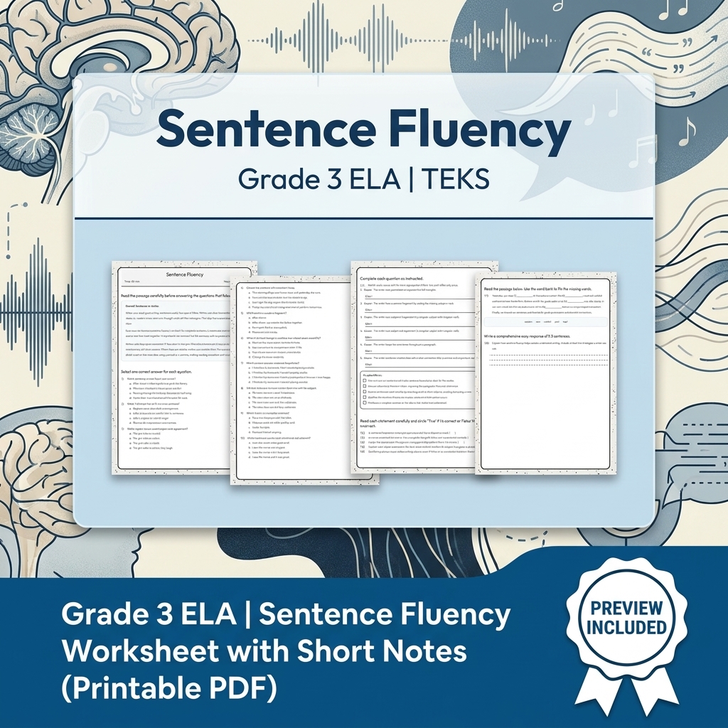 Grade 3 ELA Writing, Reading, and Research Skills Full-Year Bundle TEKS — included worksheet 16