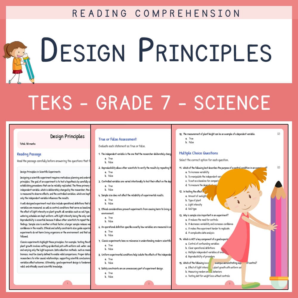 Grade 7 Science worksheet elena worksheet — Grade 7 Science | Design Principles Worksheet | TEKS-Aligned — page 1