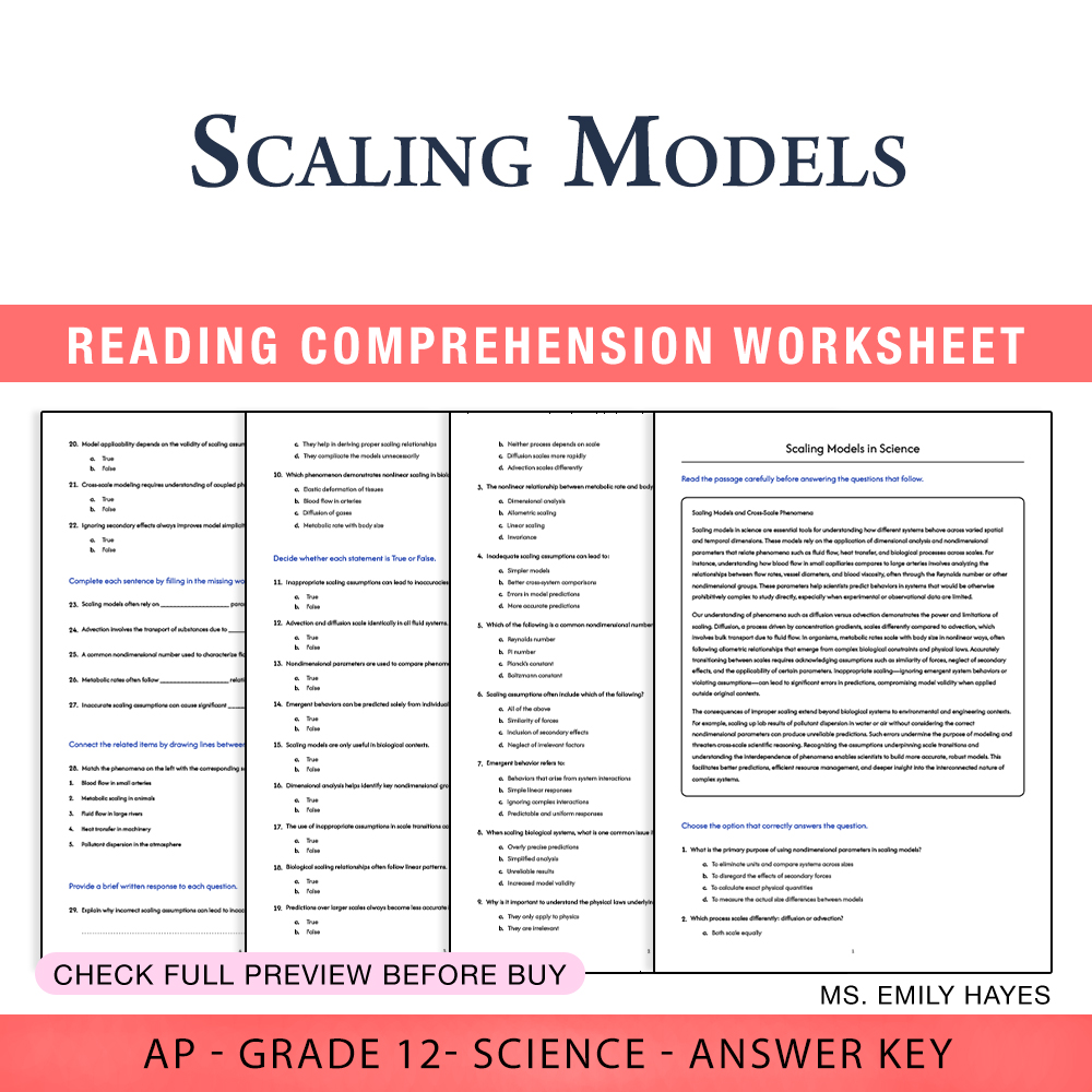 Grade 12 Science worksheet assessment worksheet — Grade 12 Science | Scaling Models Worksheet (PDF+ Answer Key) — page 1