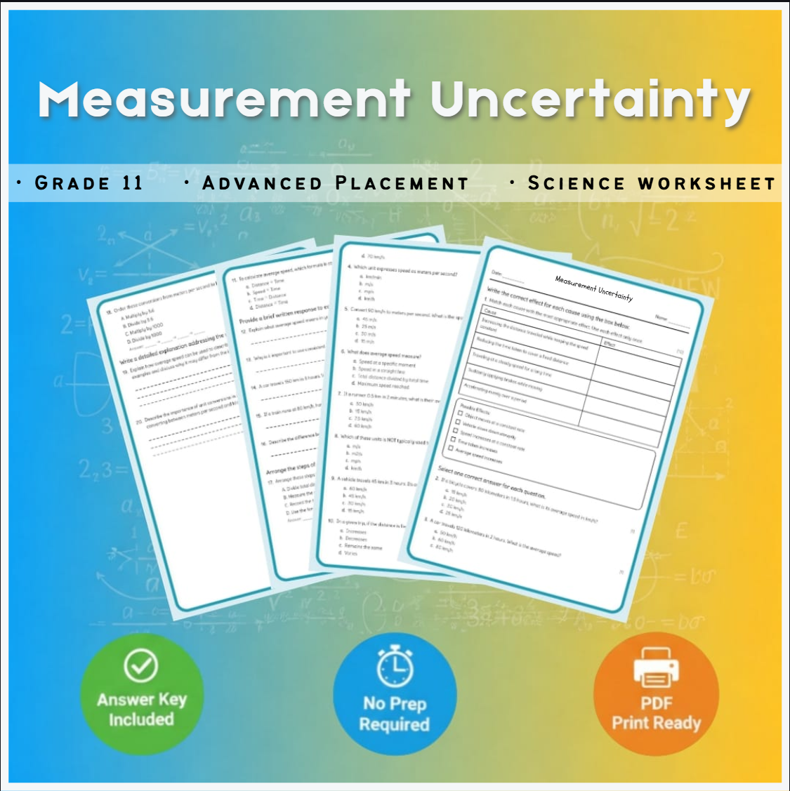 Grade 11 Science science 1 worksheet — Grade 11 Science | Measurement Uncertainty Practice  (Answer Key) - AP Standard