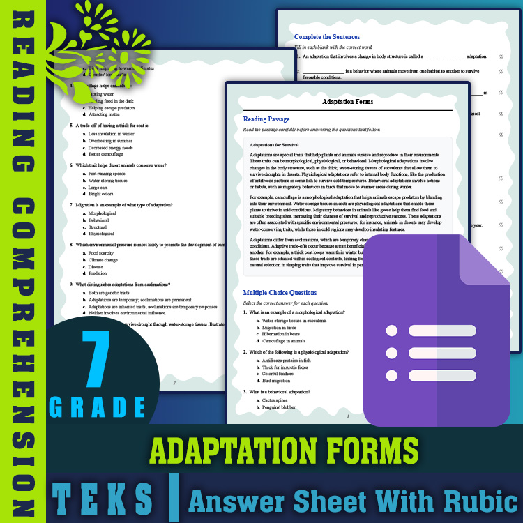 Grade 7 Science reading worksheets worksheet — 7th Grade Science | Adaptation Forms Reading Worksheet & Answer Key (PDF) —…