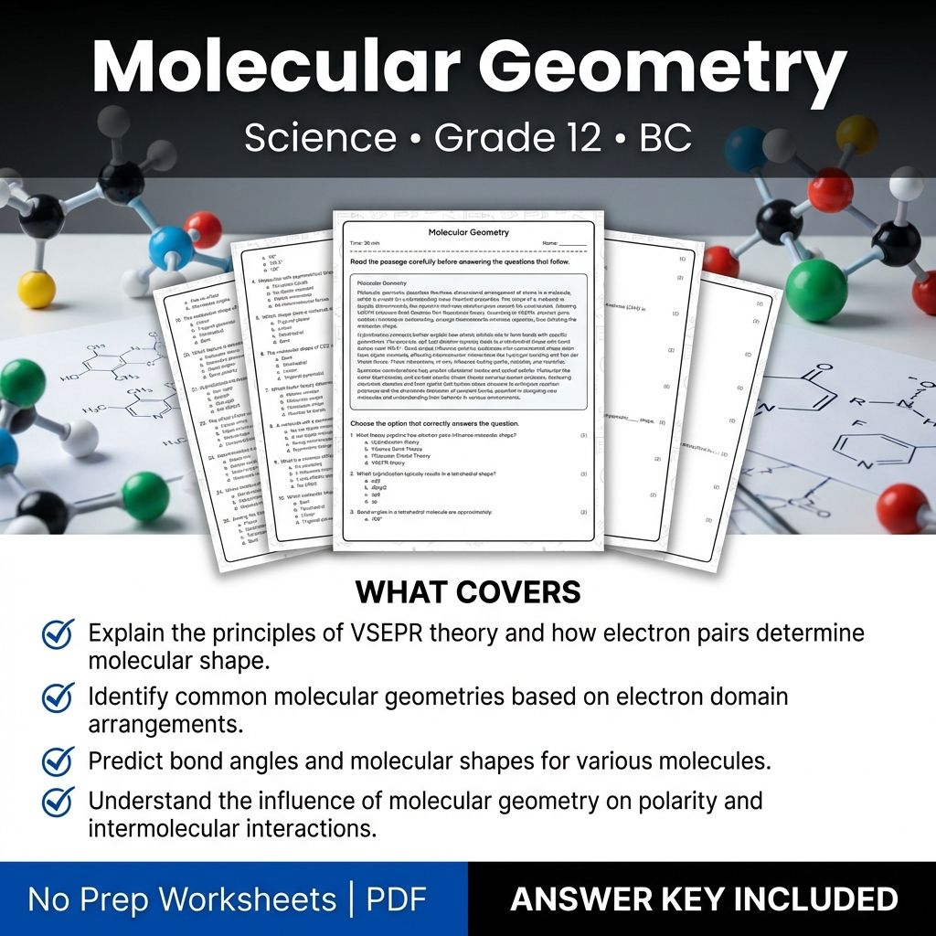 Grade 12 Science Worksheet on Molecular Geometry | BC Standards Practice