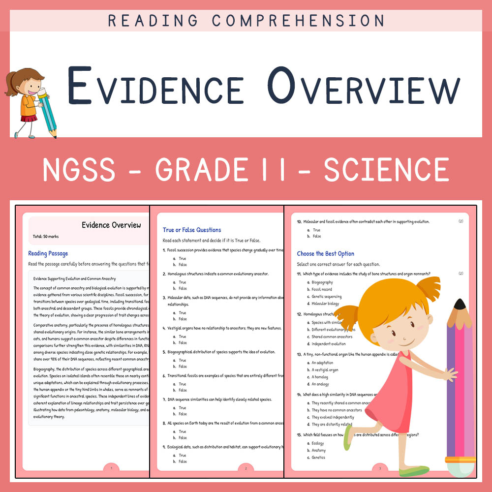 Grade 11 Science worksheet worksheet — Grade 11 Science | Evidence of Evolution Worksheet (NGSS-Aligned PDF) — page 1