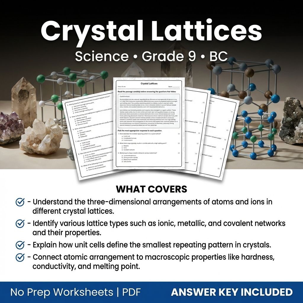 9th Grade Science | Crystal Lattices Worksheet & Answer Key (Printable PDF)