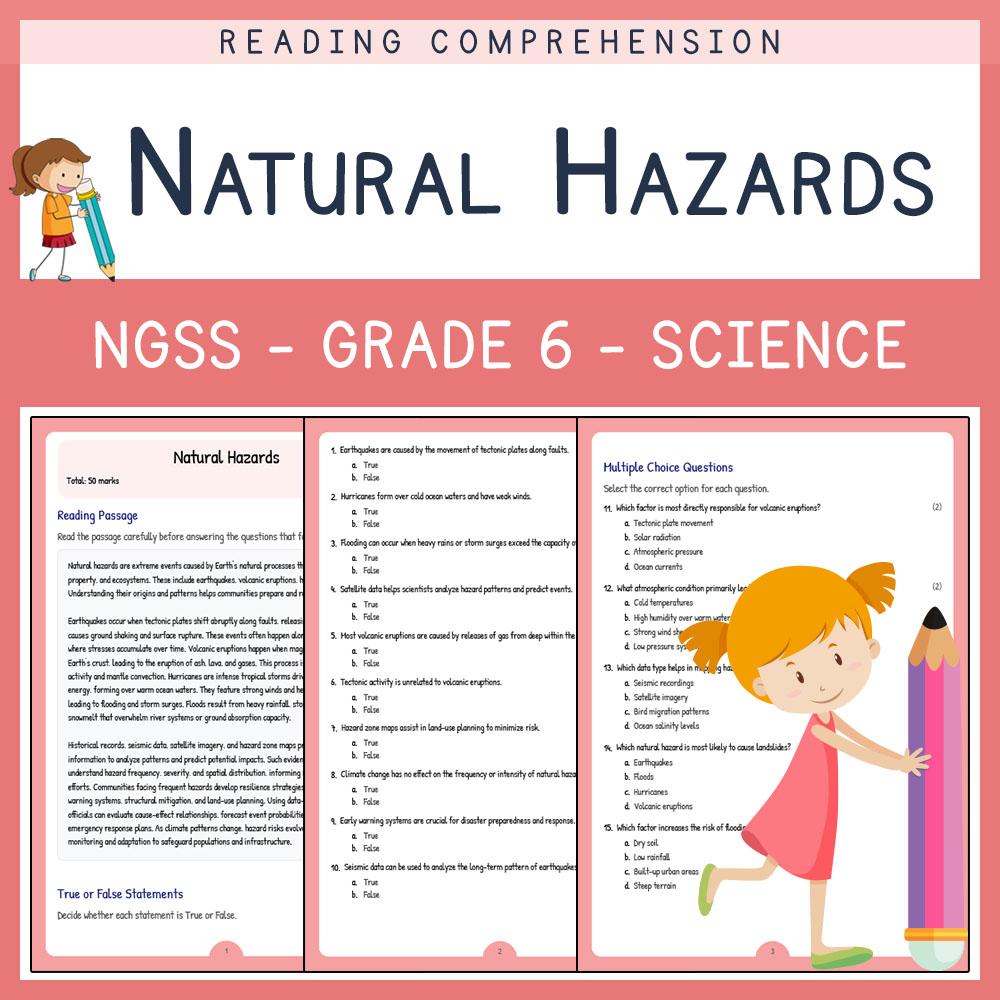 Grade 6 Science worksheet worksheet — Grade 6 Science | Natural Hazards Worksheet ( Answer Key) | NGSS-Aligned — page 1
