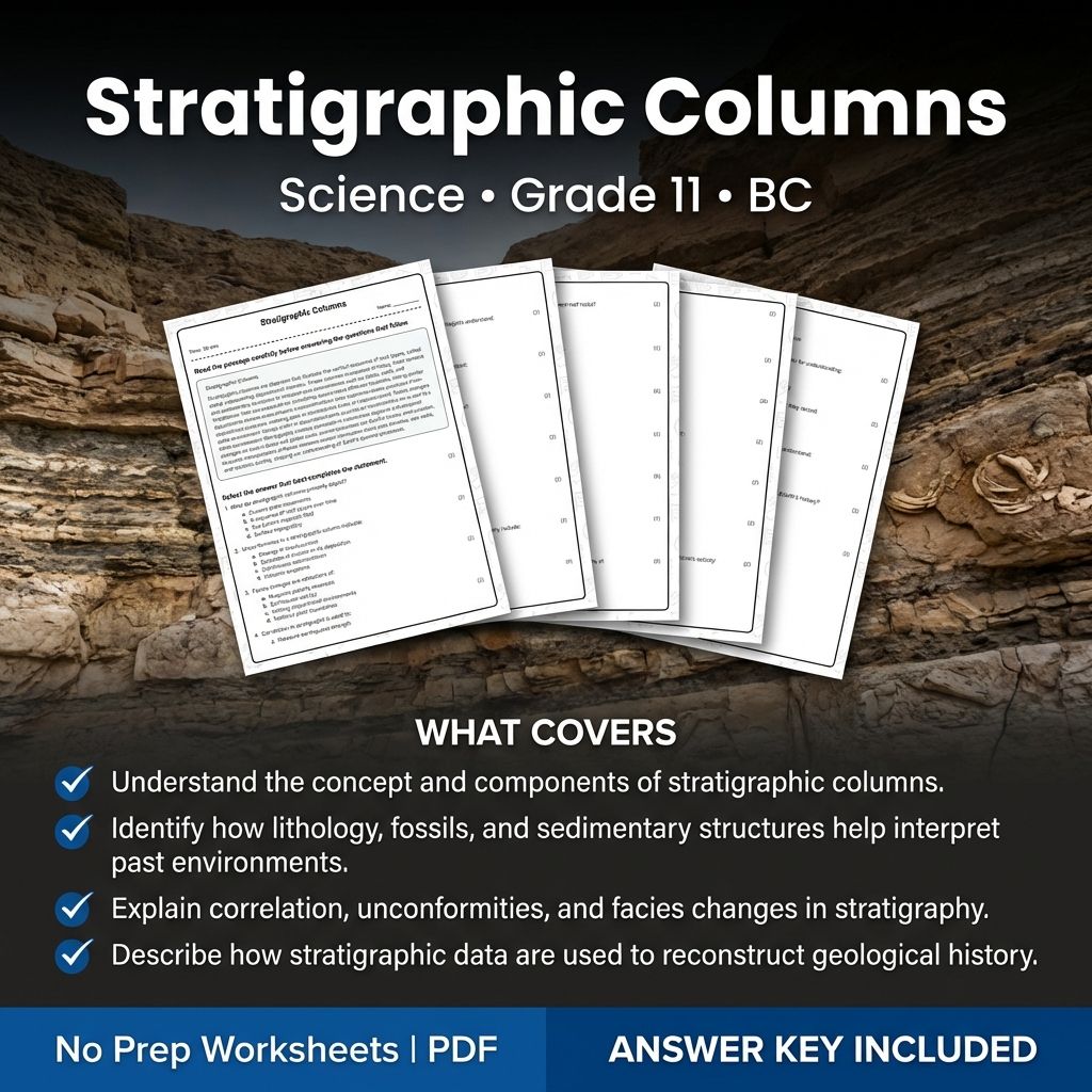 11th Grade Science | Stratigraphic Columns Worksheet & Answer Key (PDF)