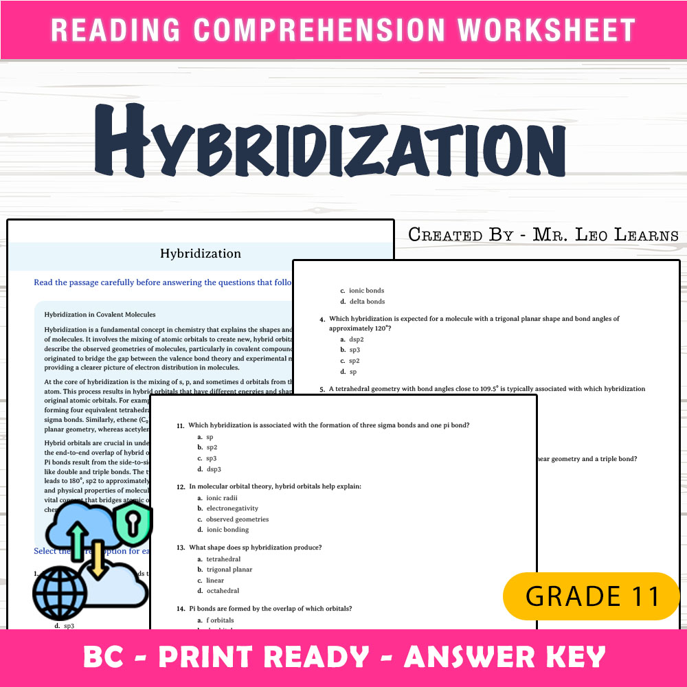 Grade 11 Science worksheet mcq paper worksheet — Grade 11 Science — Worksheet MCQ Paper for Mastering Hybridization — page 1