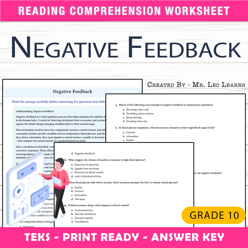 Grade 10 Science worksheet worksheet — Grade 10 Science — Negative Feedback Worksheet for Mastery — page 1