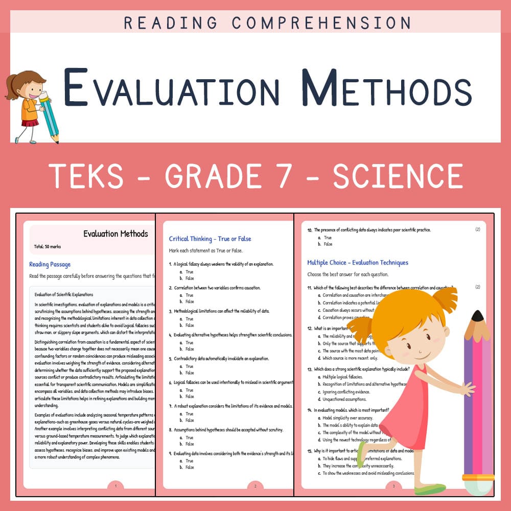 Grade 7 Science worksheet elena worksheet — Grade 7 Science | Evaluation Methods Worksheet | TEKS Alligned — page 1