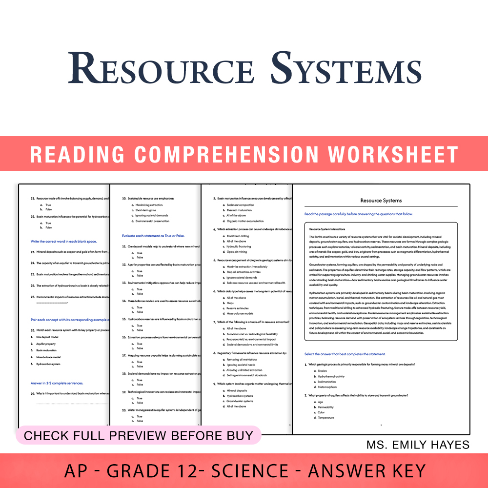Grade 12 Science worksheet assessment worksheet — Grade 12 Science | Resource Systems Assessment Worksheet (PDF+ Answer Ke…