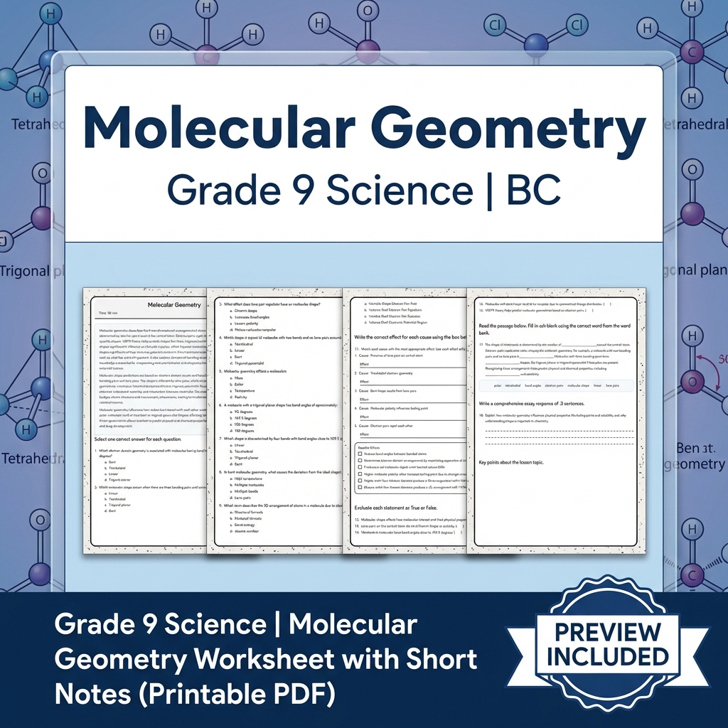Grade 9 Science Lesson Bundle | BC Framework Focused Worksheets — included worksheet 7