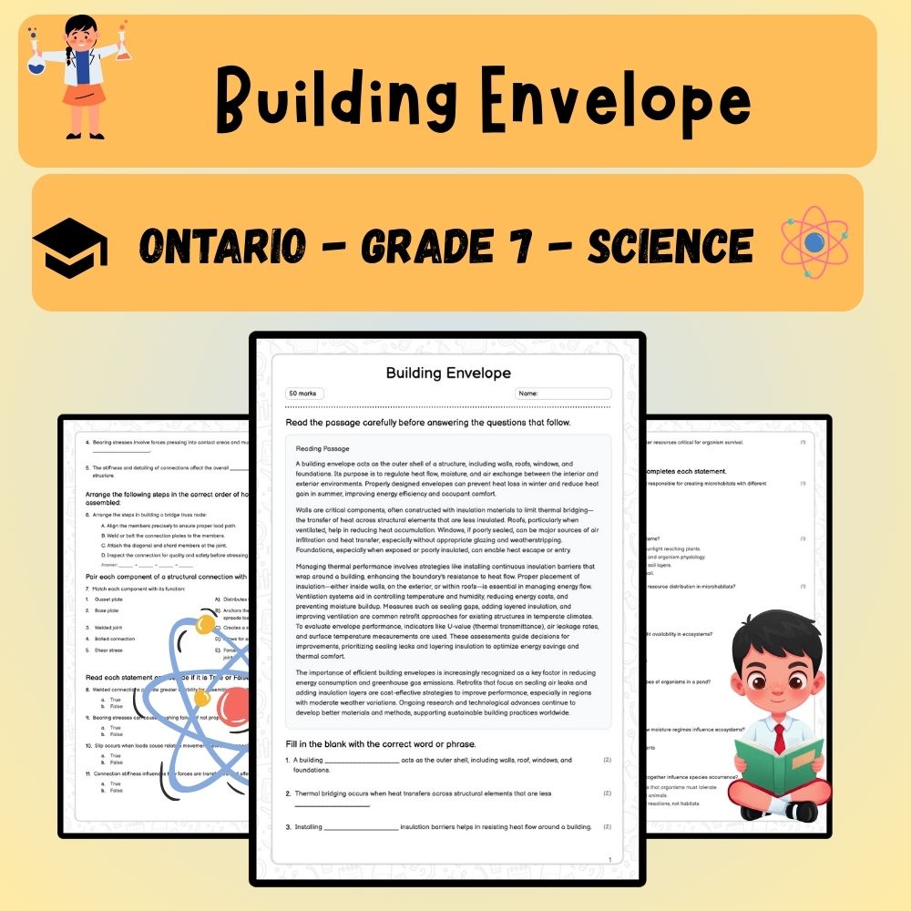 Grade 7 Science worksheet worksheet — Grade 7 Science – Building Envelope Worksheet (PDF ) | Ontario Standards — page 1