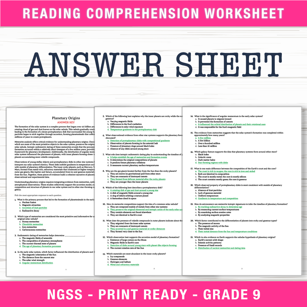 Grade 9 Science worksheet worksheet — Grade 9 Science | Planetary Origins Worksheet (PDF + Answer Key) — page 2