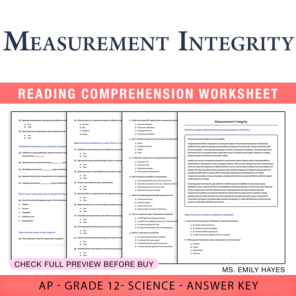 Grade 12 Science worksheet assessment worksheet — 12th Grade Science | Measurement Integrity Worksheet (PDF+ Answer Key) —…